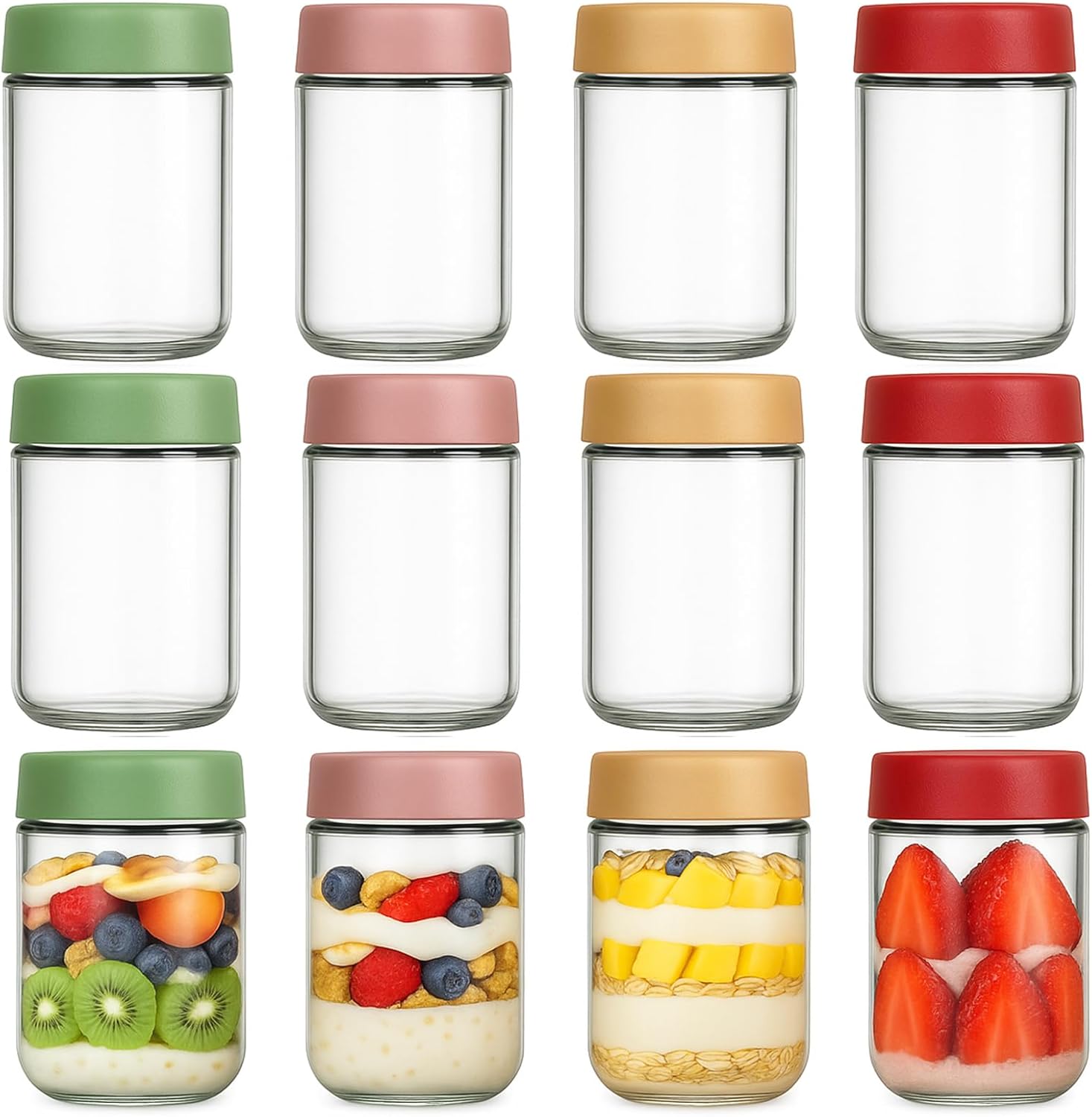Food Storage Containers - 12 Pack Overnight Oats Containers with
