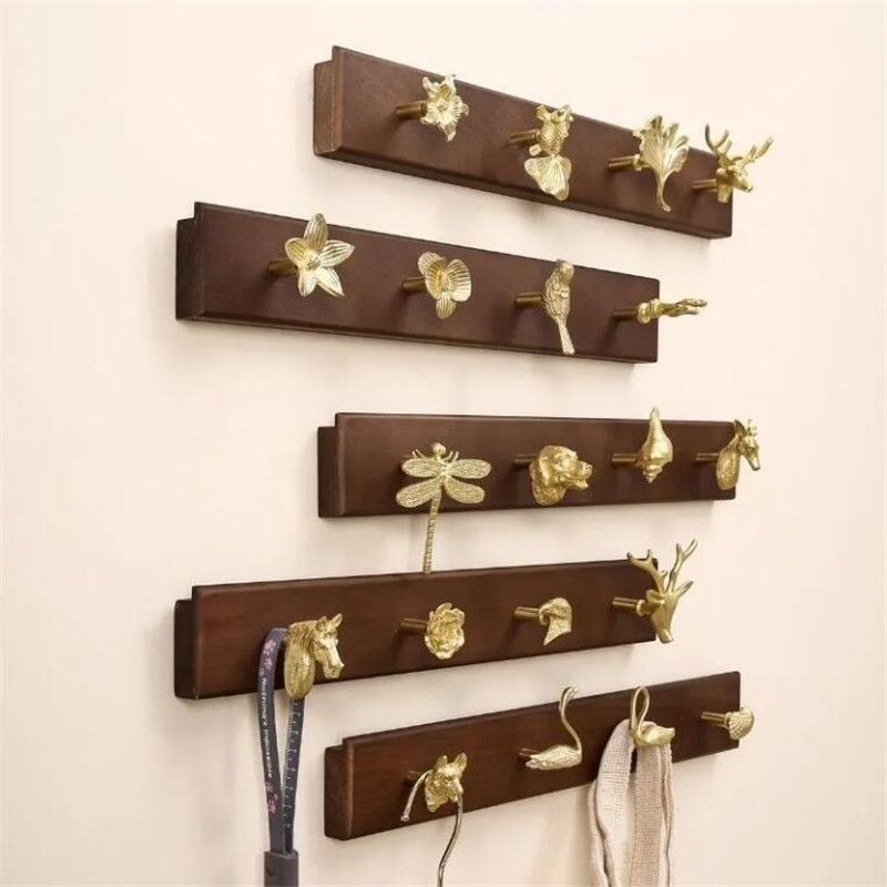 Kitchen Gadgets Gold - Wall Mount Row Hook Brass Animals