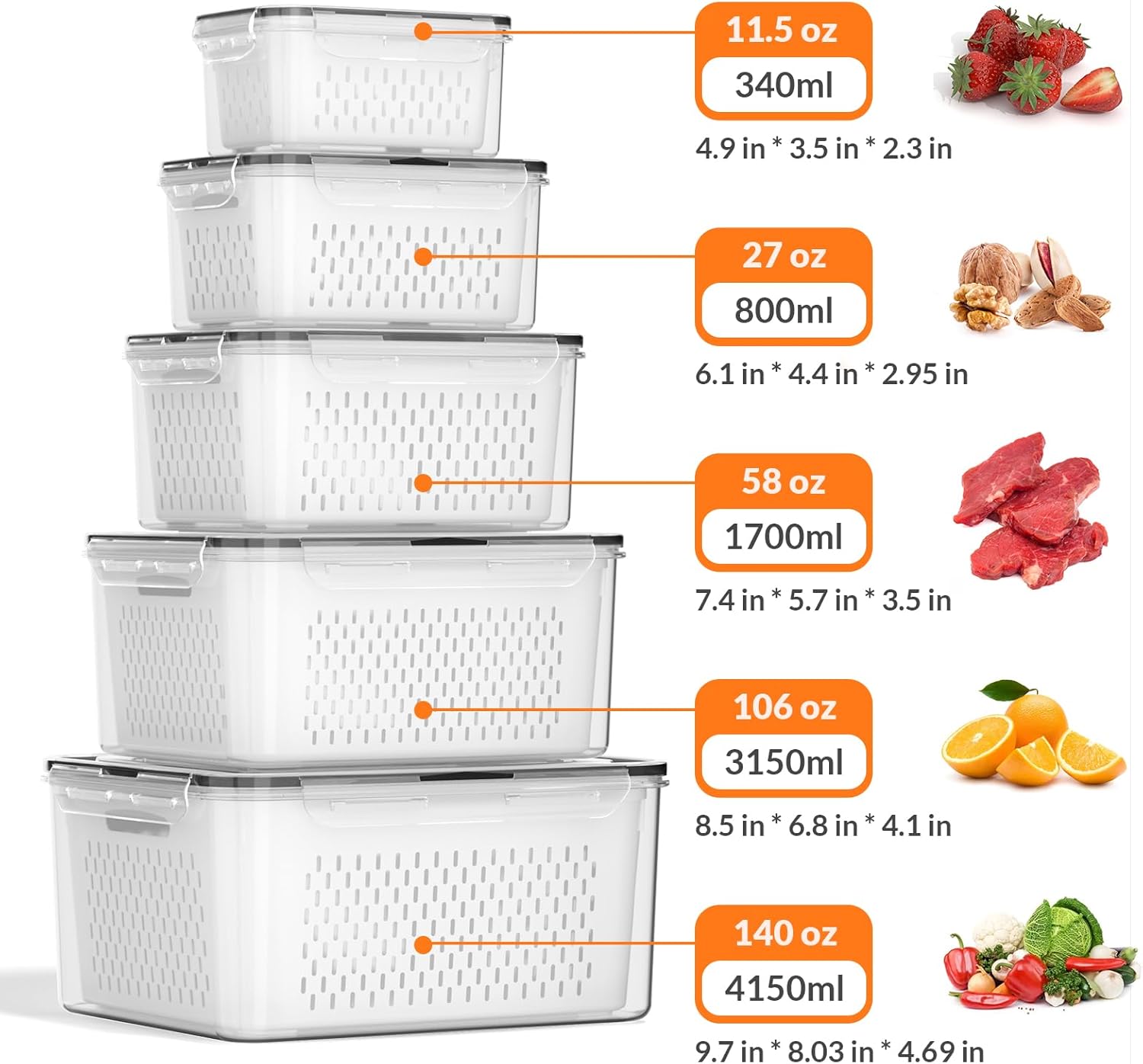 5 PCS Large Fruit Storage Cont - Food Storage Containers 评论和价格