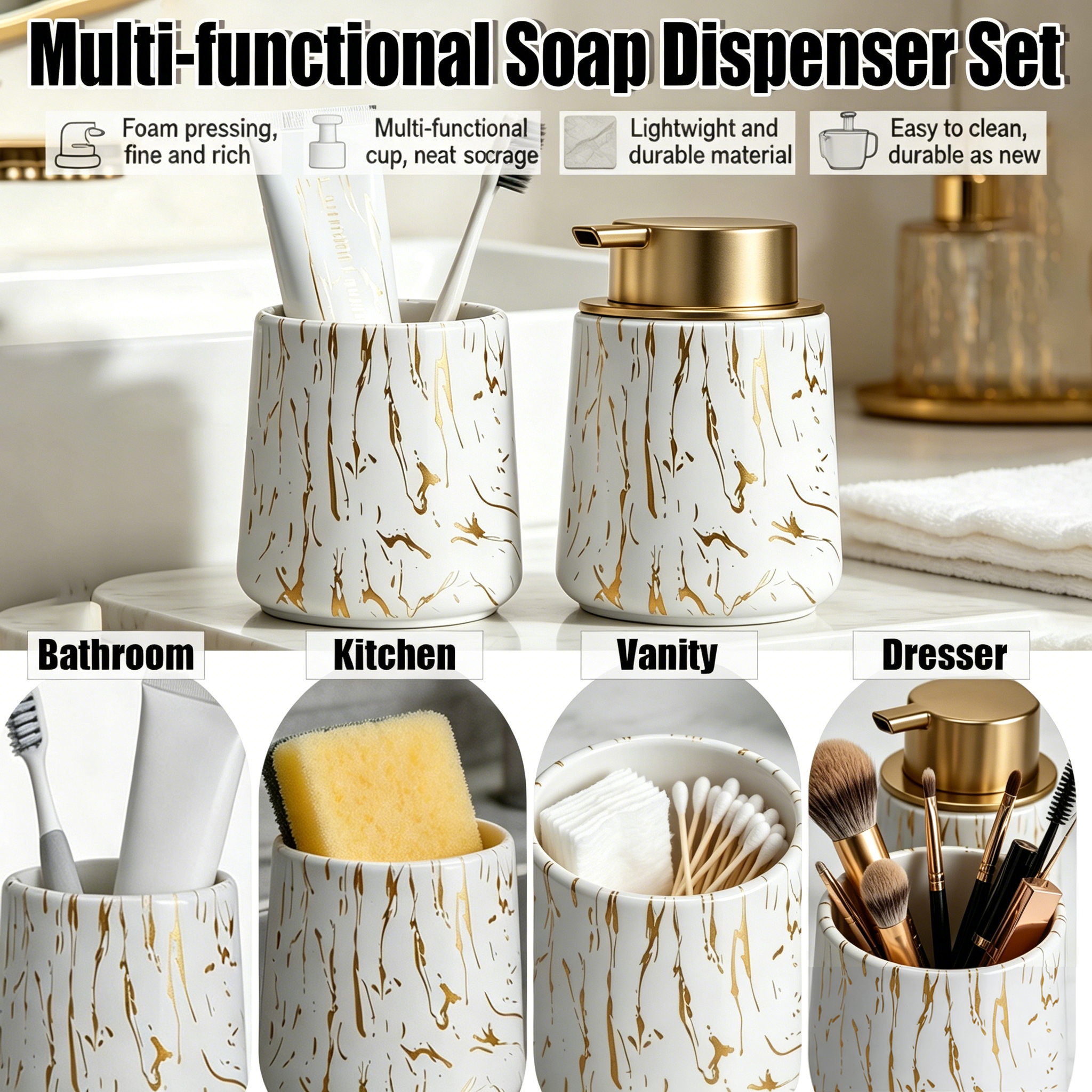 Bathroom Accessories Set - Foa - Kitchen Gadgets Gold 评论和价格
